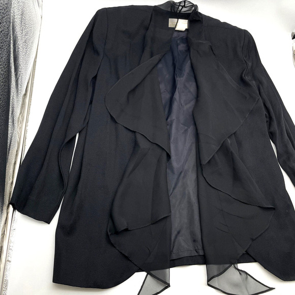 Vintage Michael Marcella Ltd Black Lace Padded Shoulder Flowy Jacket Women's L - Picture 2 of 11